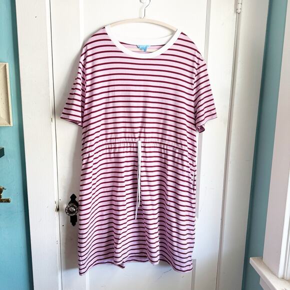 Draper James T-Shirt Dress Tie Waist Dark Pink Mariner Stripe Size XXL Preppy - Picture 1 of 15